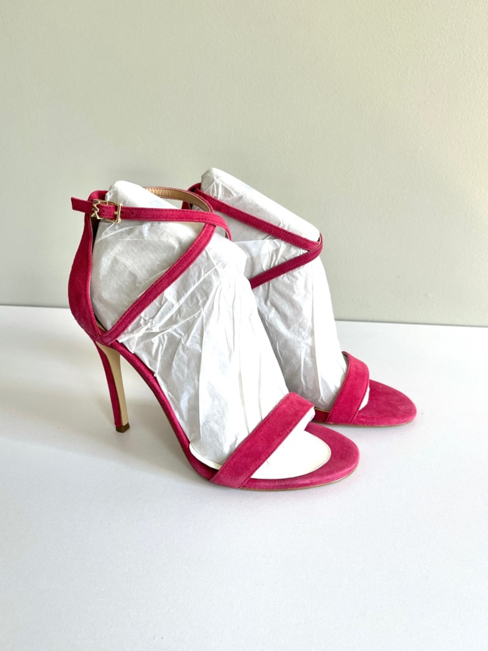 Michael Kors NEW suede stiletto berry sandal heel shoes 8.5 strappy Antonia pink